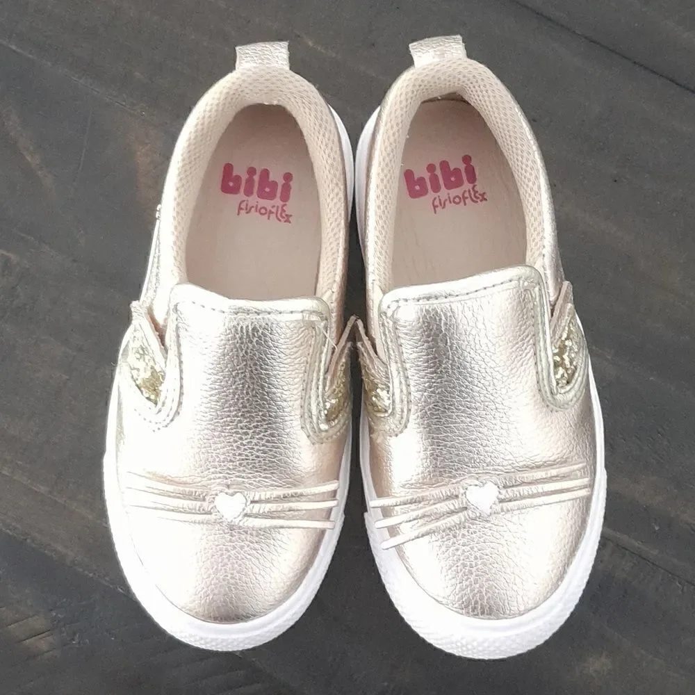 BiBi little girls shoes slip-on sneakers gold cat years sequinsvery cute worn on